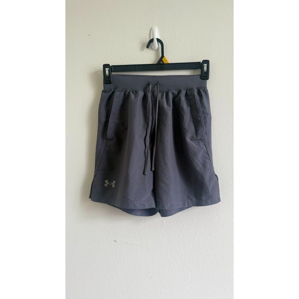 Under Armour Women’s Small Gray Running Shorts Drawstring Pockets Athletic Gym